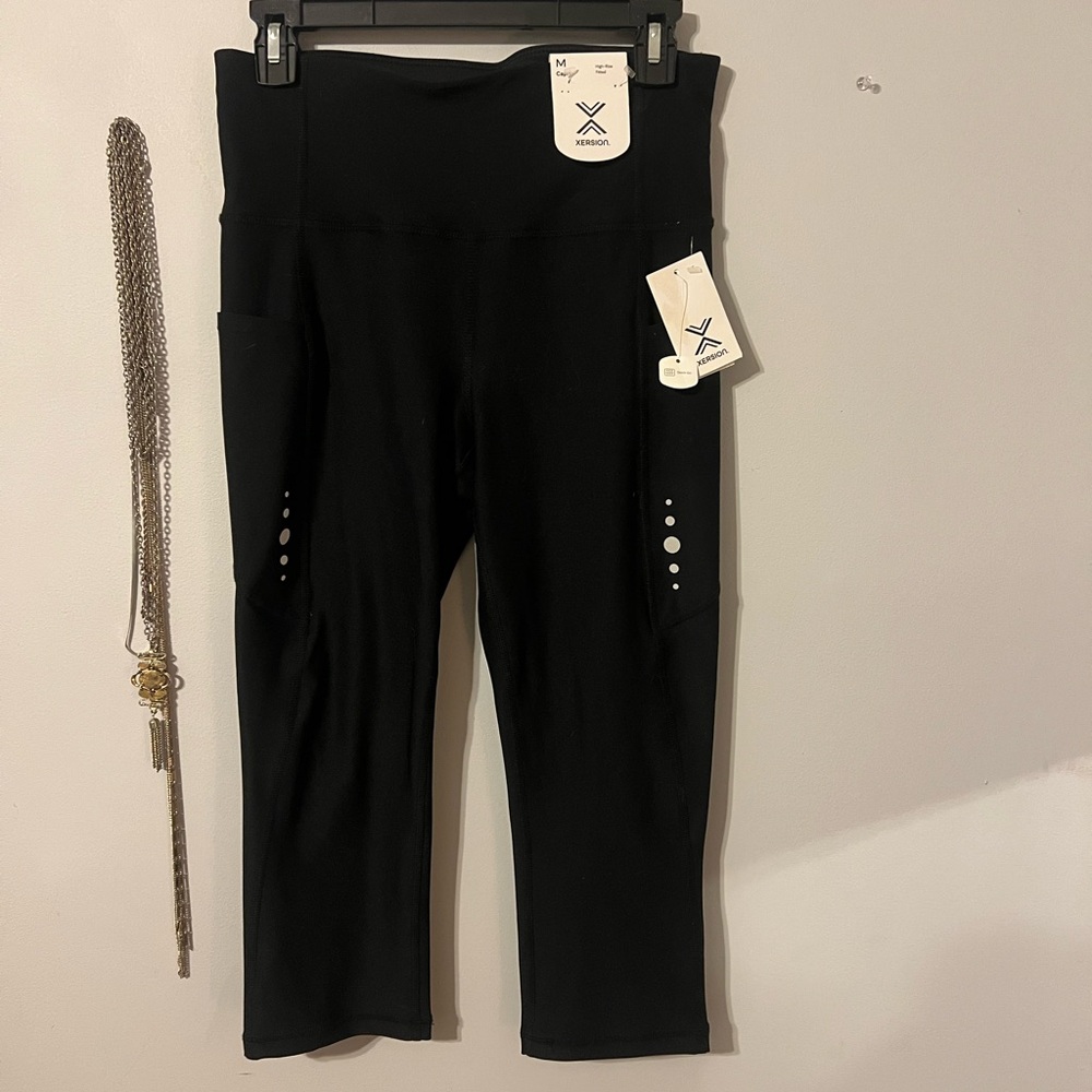Black Capri Leggings with Button Detail